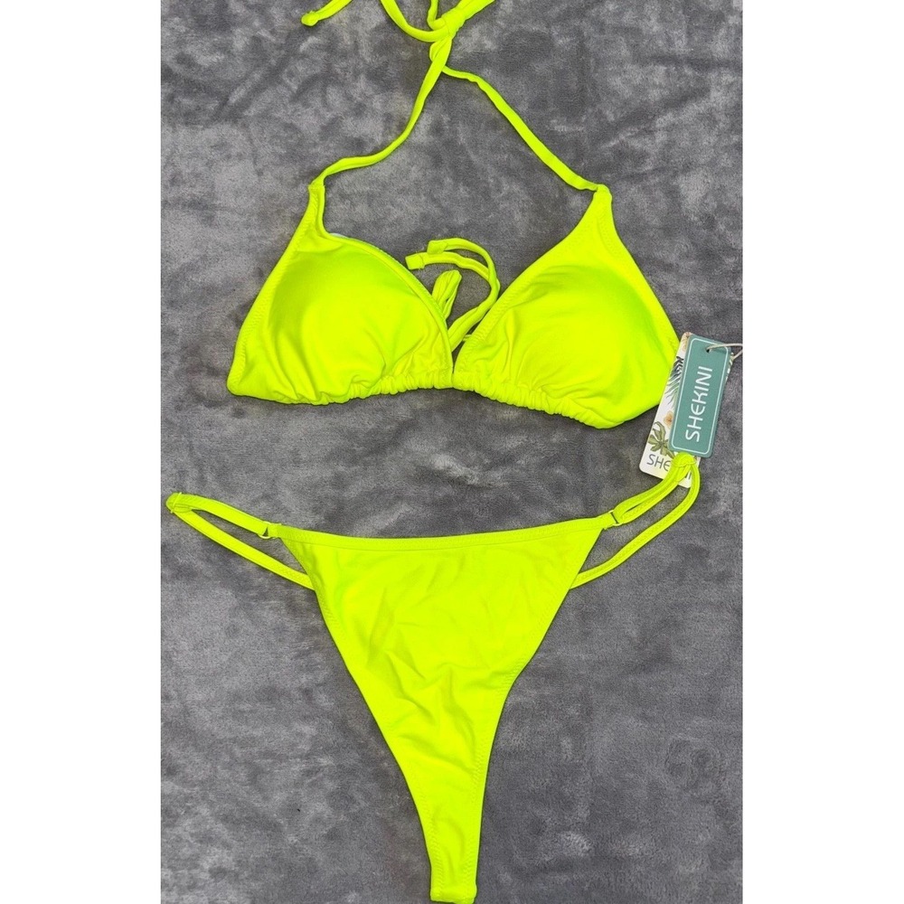 SHEKINI Two Piece Bikini Set Womens Medium Neon‎ Green Bathing Suit Beach